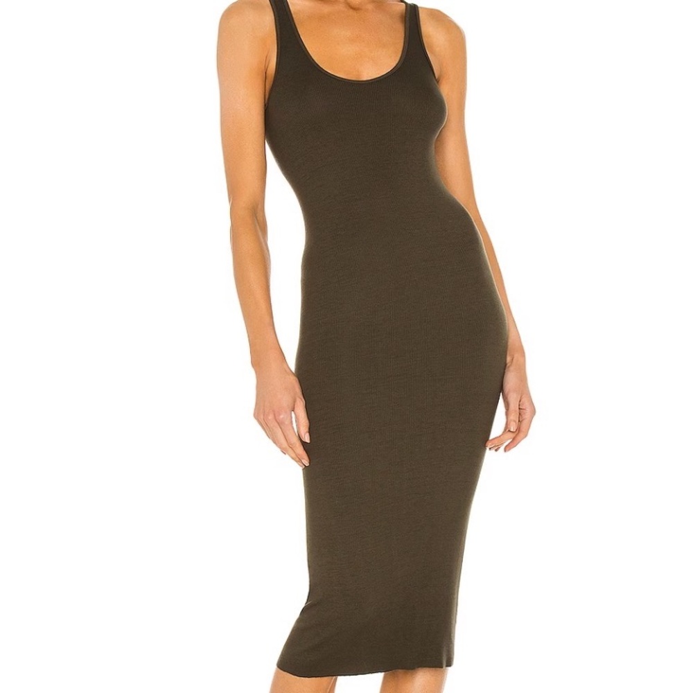 Enza Costa - Silk Rib Tank Midi Dress in Uniform Green